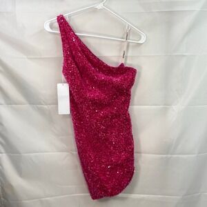 NEW Loyeloy women's pink sequins one shoulder cutout strap‎ bodycon mini dress